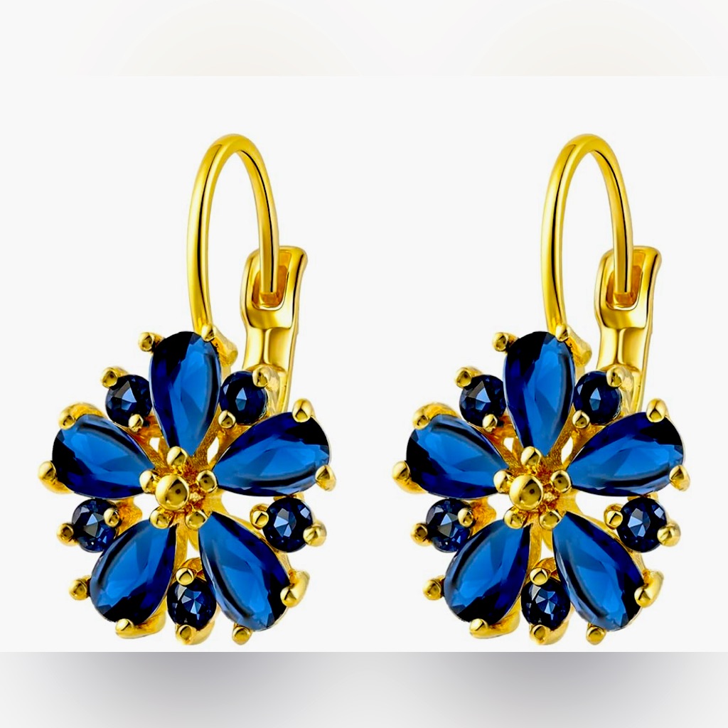 Gorgeous Dillards 18kt Gold Over 925 Blue Sapphire Flower Earrings 75$